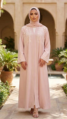 LAVENDER FLORAL EMBROIDERED FRONT OPEN ABAYA