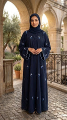PREMIUM U.A.E STYLE + EMROIDERY LEASER WORK SLEEVES ABAYA SET