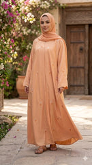 PREMIUM U.A.E STYLE + EMROIDERY LEASER WORK SLEEVES ABAYA SET