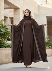 4-Pcs Haleema Abaya Set ( Premium Stones Work )