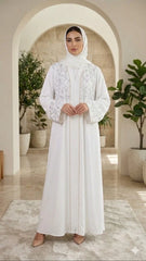 LAVENDER FLORAL EMBROIDERED FRONT OPEN ABAYA