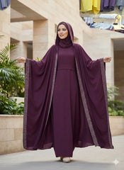 4-Pcs Haleema Abaya Set ( Premium Stones Work )